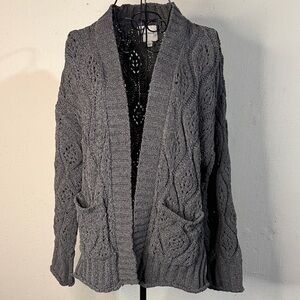 Pink Rose L Gray Cable Knit Women's Sweater